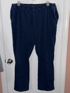 Lands End Starfish Dark Wash Denim Knit Pull On Pants Stretch 2X 20W 22W